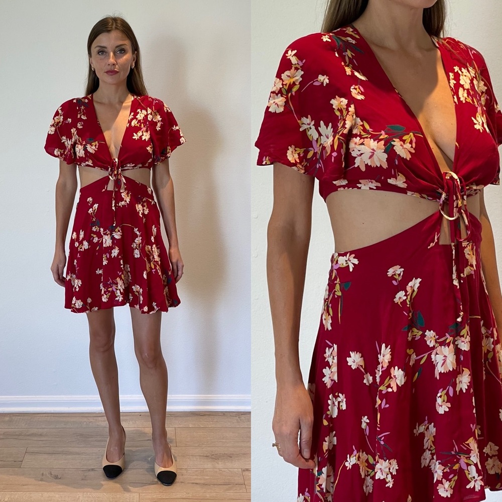 Cotton Candy LA Cut Out Floral Red Skater Dress M